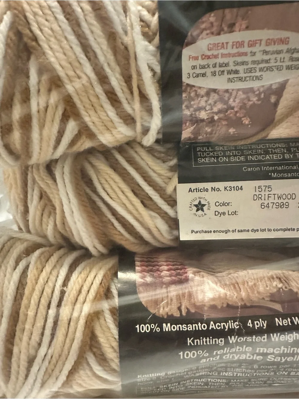 Caron Sayelle 4-Ply Yarn Driftwood Ombre Vintage Lot of 6 Skeins 2 Different Lot